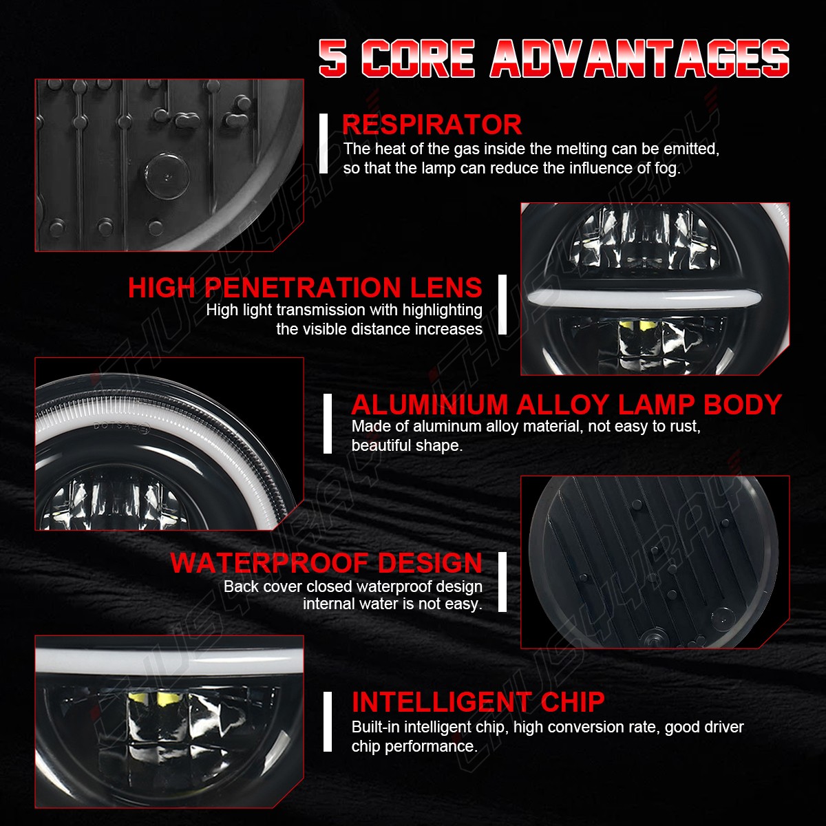 Fit Ford Mustang 1965-1978 Pair 7″ Round LED Headlights Hi/Lo Beam DOT Approved