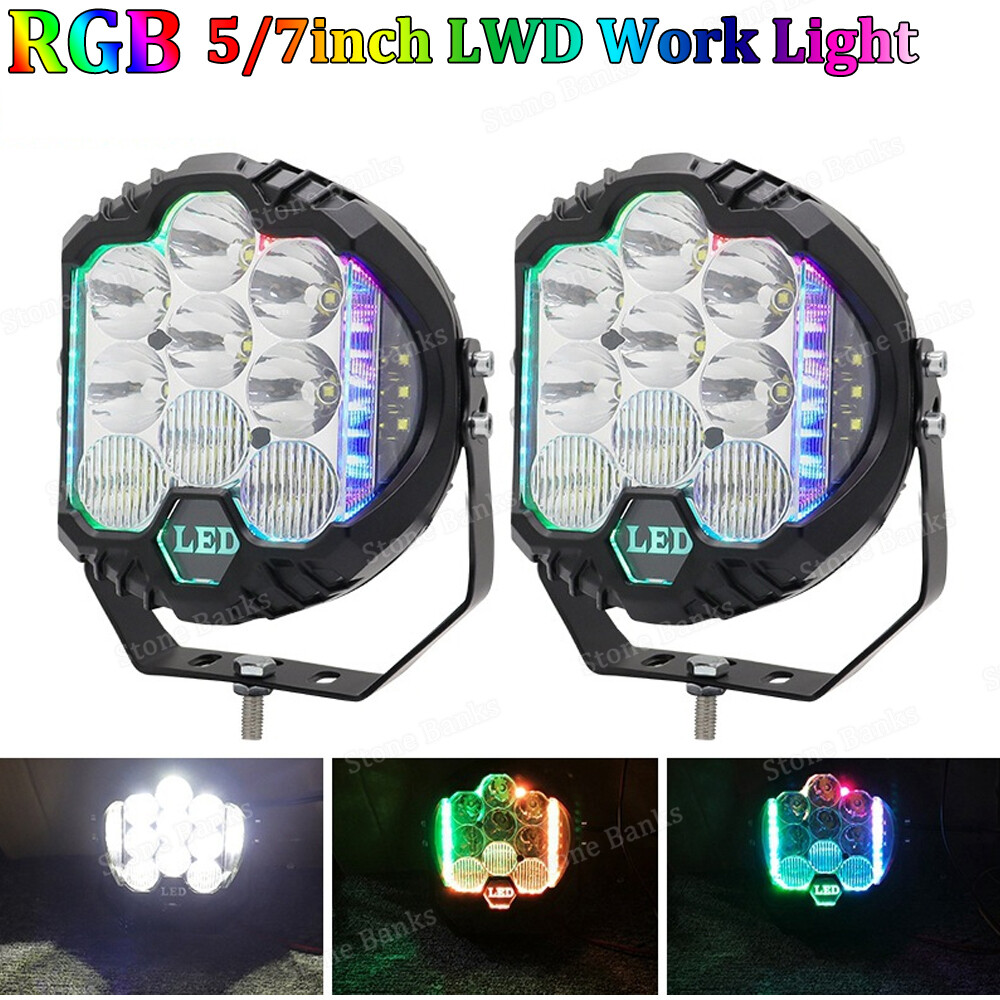 1X RGB 5/7inch LED Work Light Car Pods Spot Flood Combo Offroad Driving Fog Lamp