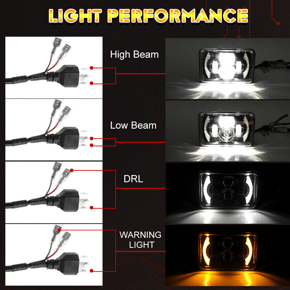 4PCS Fit 1982-1992 Chevrolet Camaro Z28 4×6″ LED Headlights Halo DRL Hi-Lo Beam