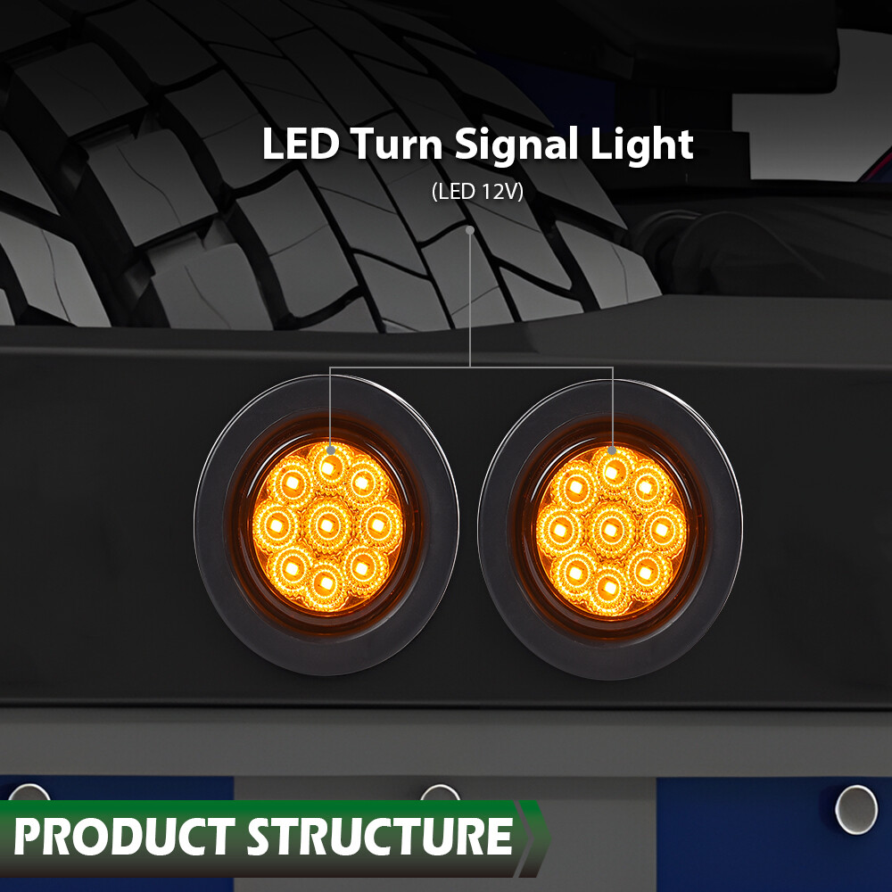 2x Amber 2″ Inch Round 9 LED Side Marker Clearance Lights Truck Trailer Lamp 12V