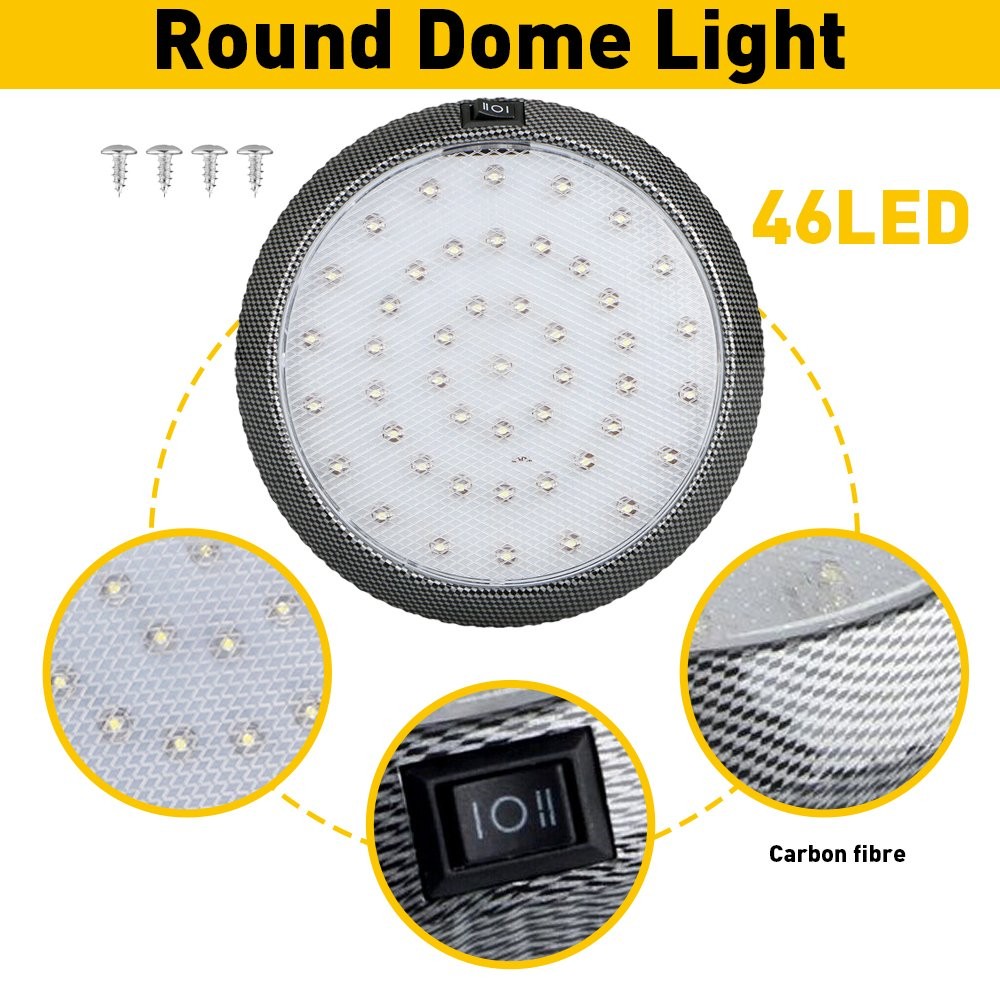 2x 12V White 46 LED Car Auto Round Dome Roof Ceiling Light Interior Bright White