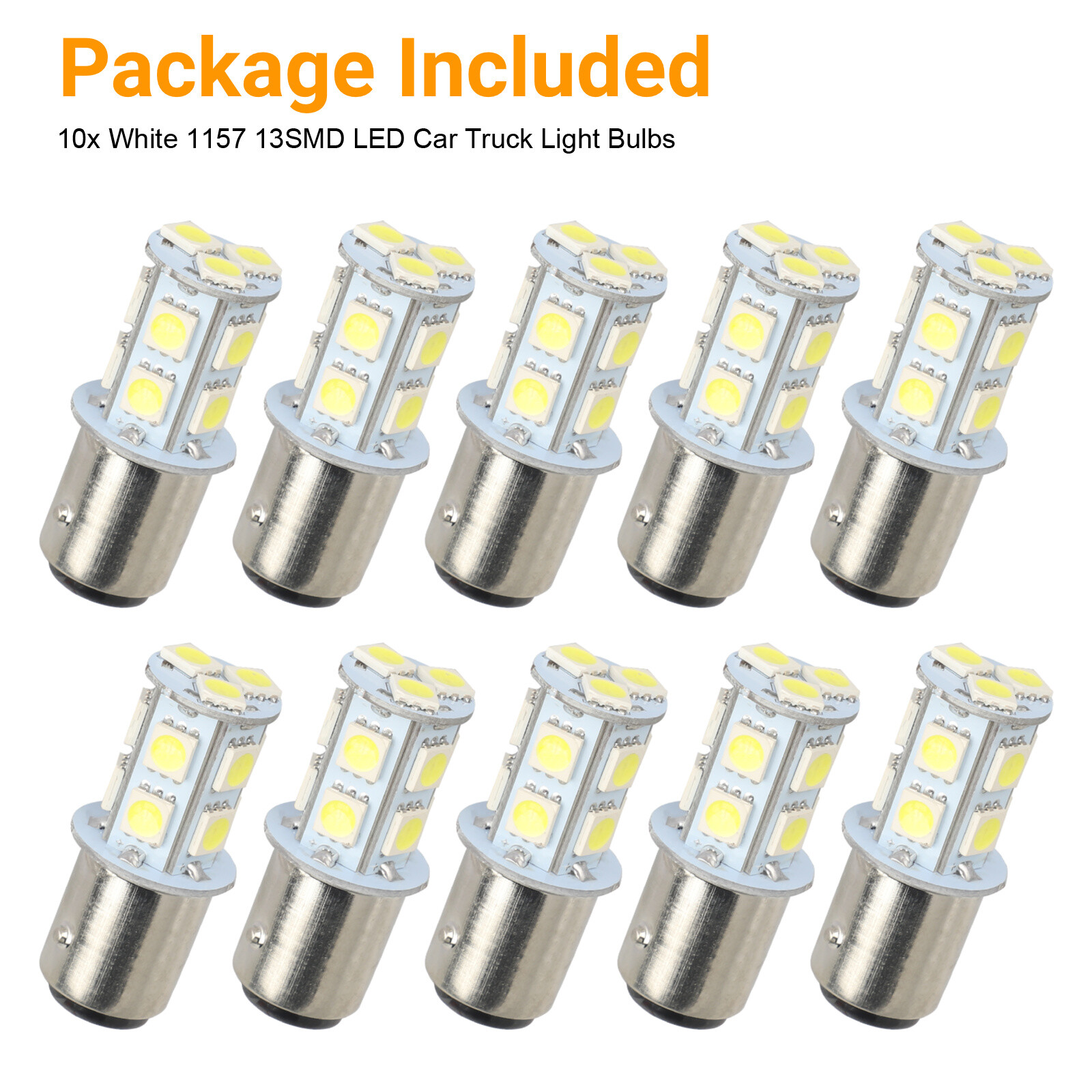 10x 1157 BAY15D 13-SMD LED Tail Brake Stop Turn Signal Parking Light Bulbs White