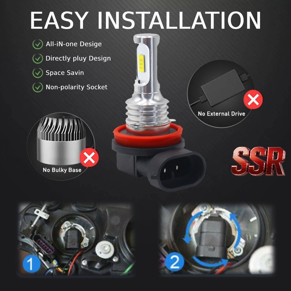 H11 9005 LED Headlight KIT Combo Bulbs 10000K High&Low Beam Super Bright White