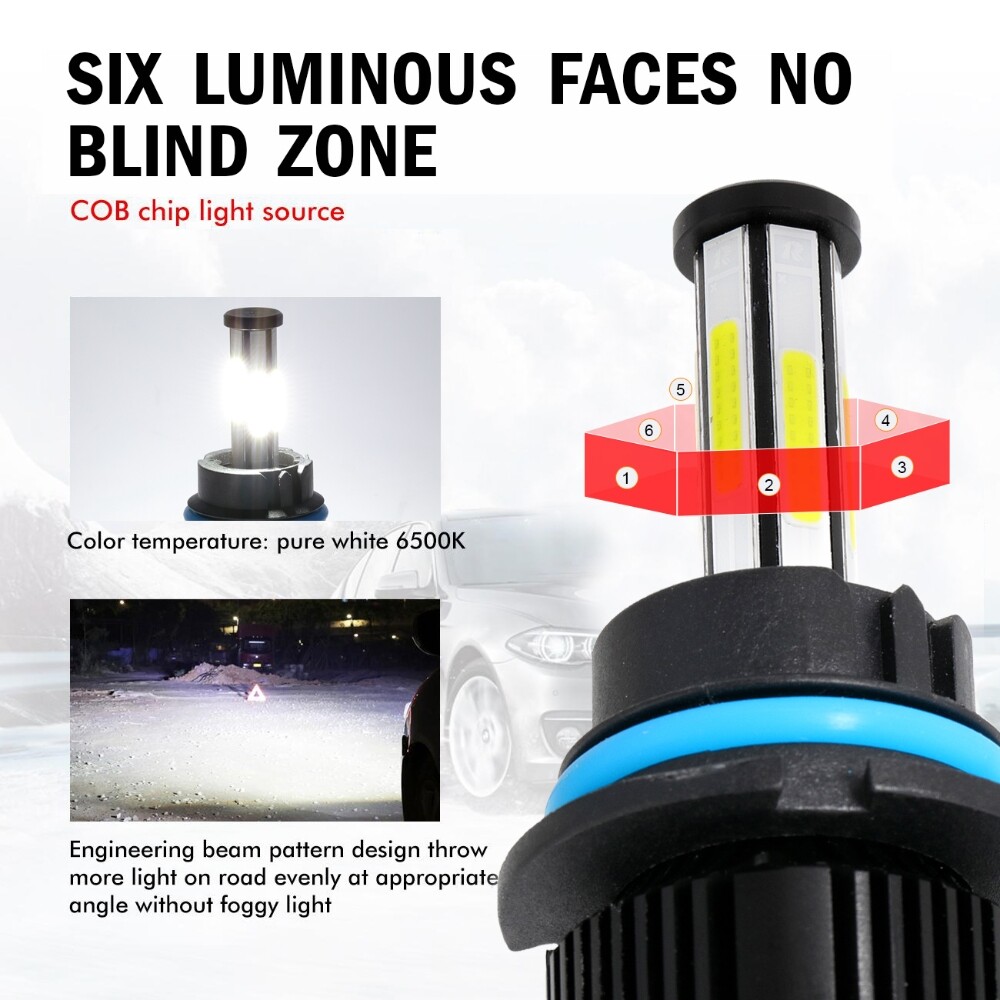 6-side 6000K White LED Headlight High Low Beam Fog Light Bulbs Conversion Kit