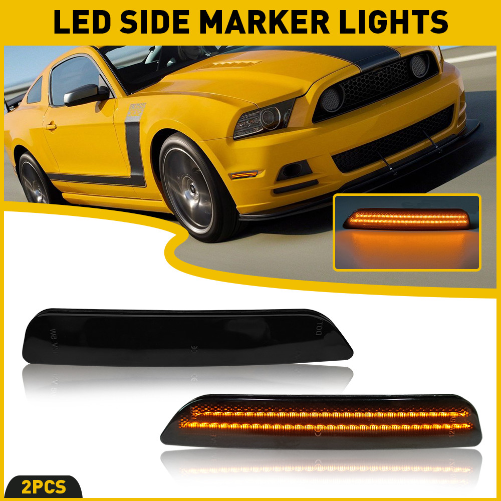 2x Amber LED Side Front Lamps Marker Lights Fit Reflector 2010-2014 Ford Mustang