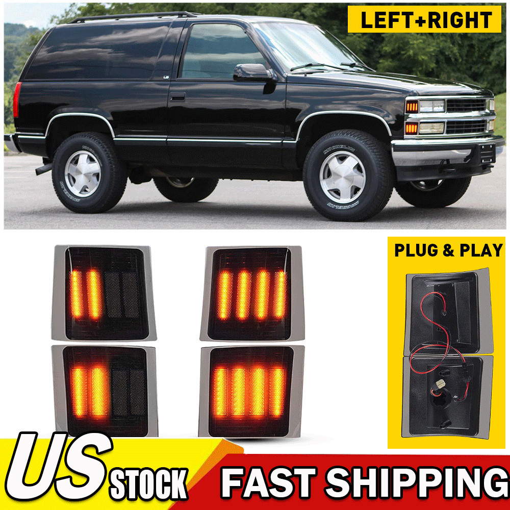 Full 4PC LED Smoked Corner Side Marker Lights For 94-98 Chevy C/K 1500 2500 3500