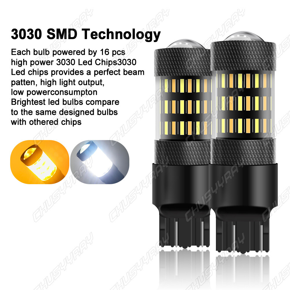7443 7444 Switchback LED Turn Signal Parking DRL Light Bulbs Dual Color Pair