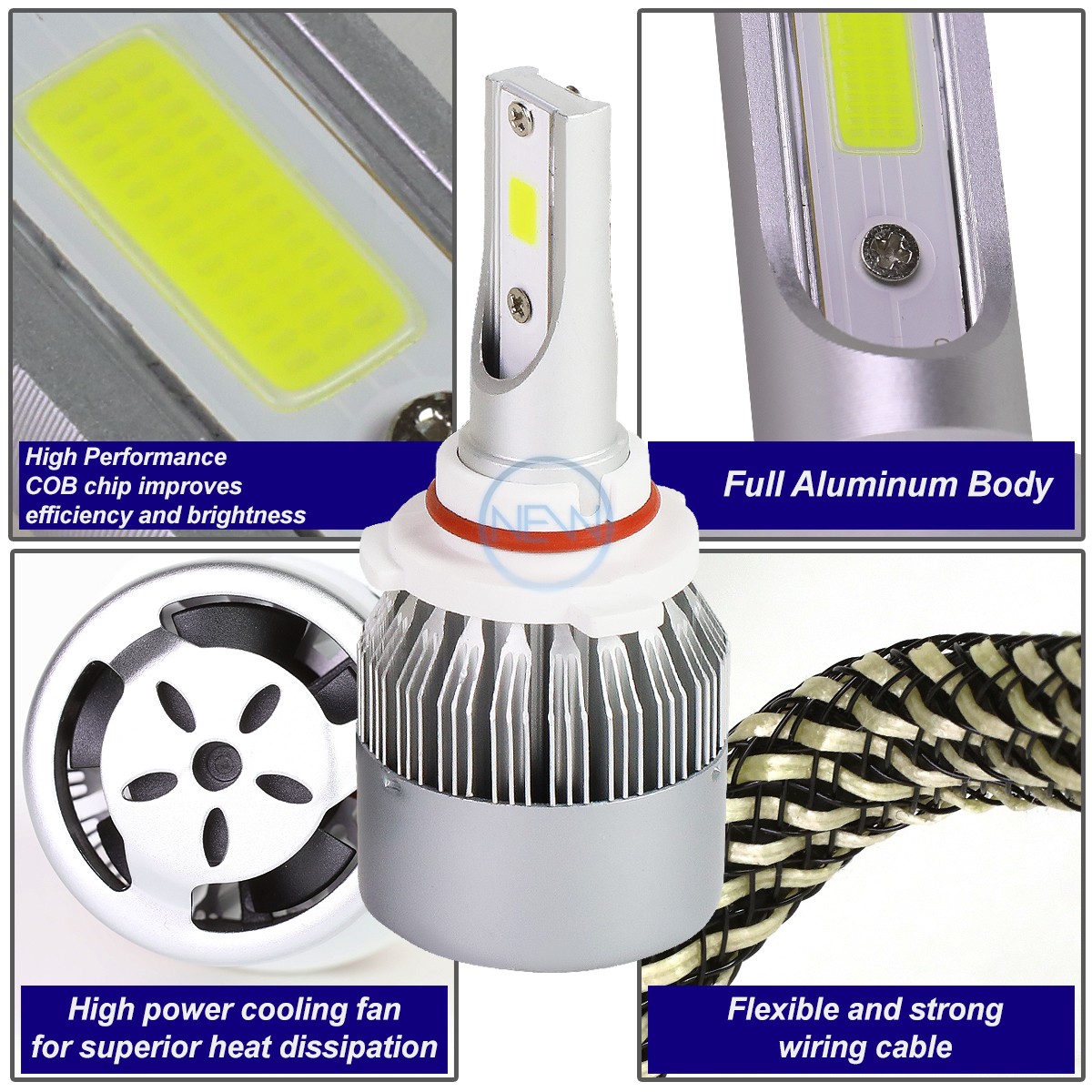 Great Visiblity Pair 6000K Super White 9005 LED Hi/Lo Beam Headlight Bulbs +Fan