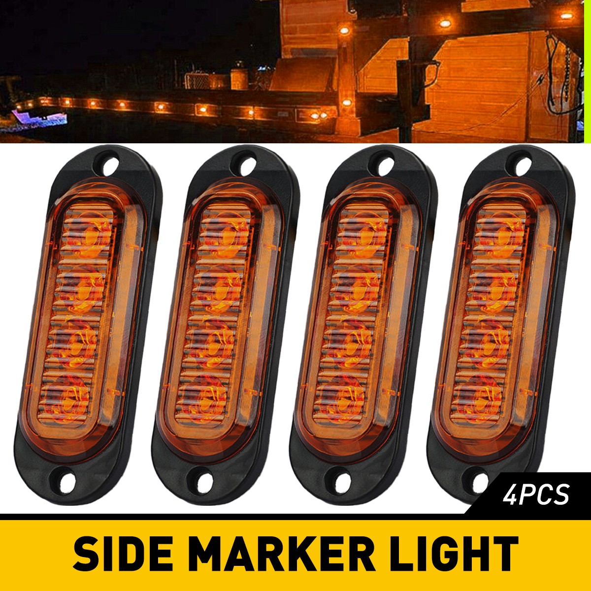 4PC Amber 4LED Side Marker Lights RV Truck Trailer Clearance Light Waterproof US