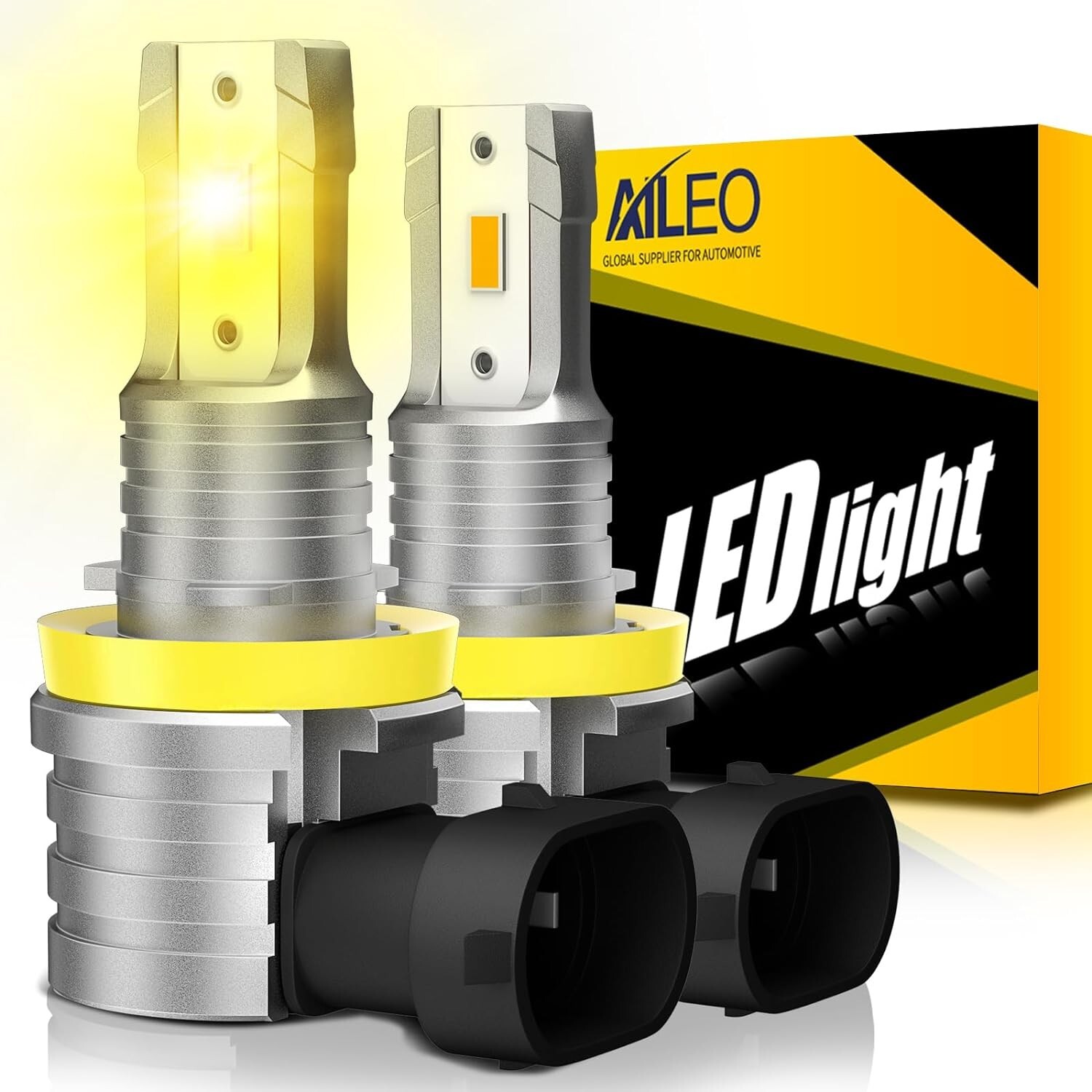 AILEO LED Fog Light Bulb H8 H16 H11 3000K Amber Yellow 8000 Lumens (2 bulbs)