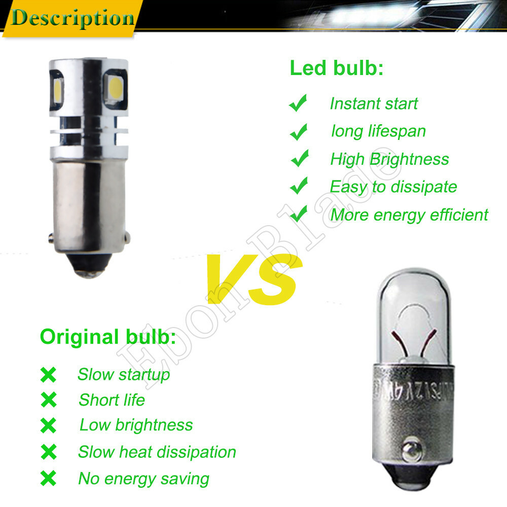 2Pcs BAX9S H6W Car LED Bulb Interior Dome Side Wedge Light Lamp White 10V-30V DC