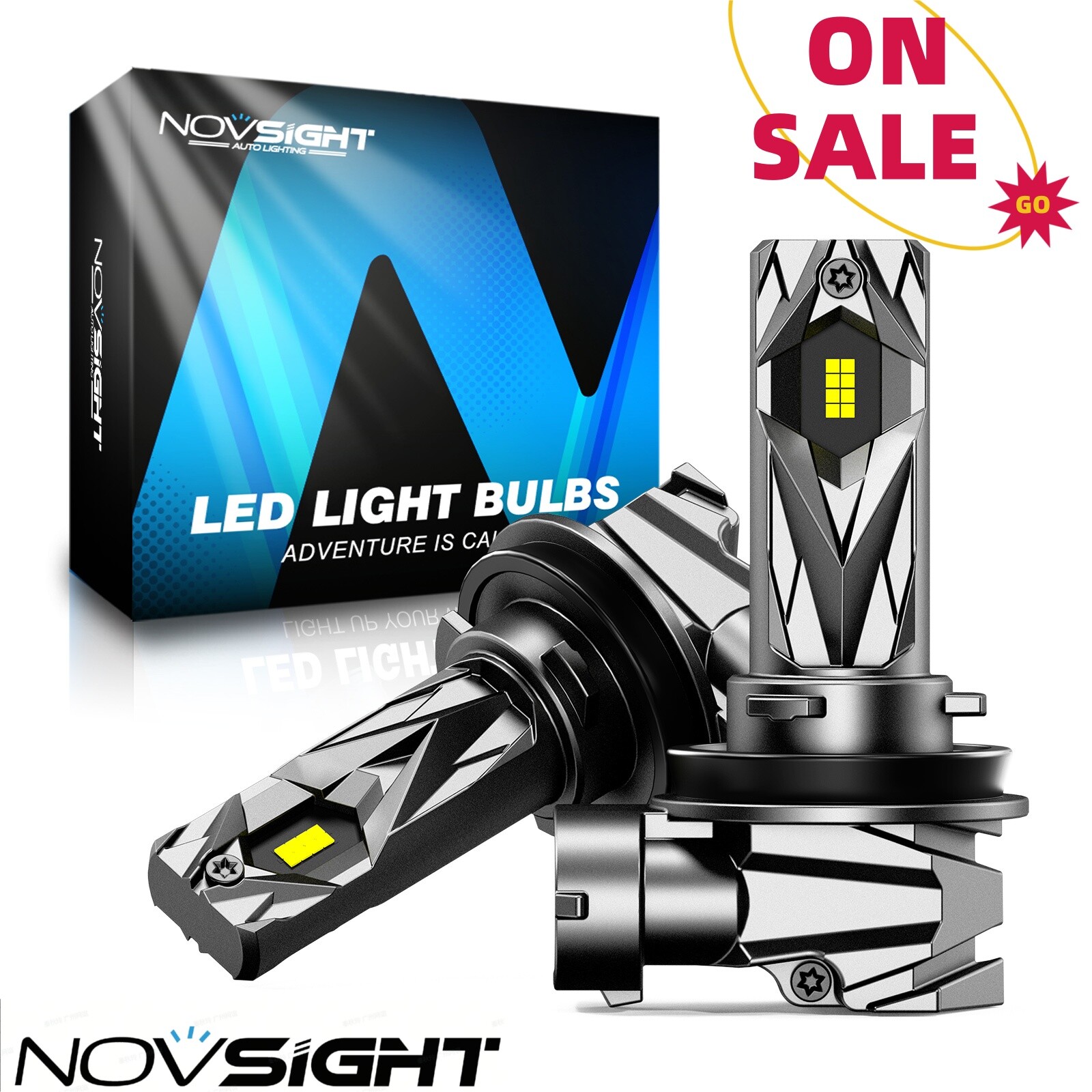 2pc NOVSIGHT H11 LED Headlight Bulbs 6500K Bright High Low Beam Lamp 16000LM 60W
