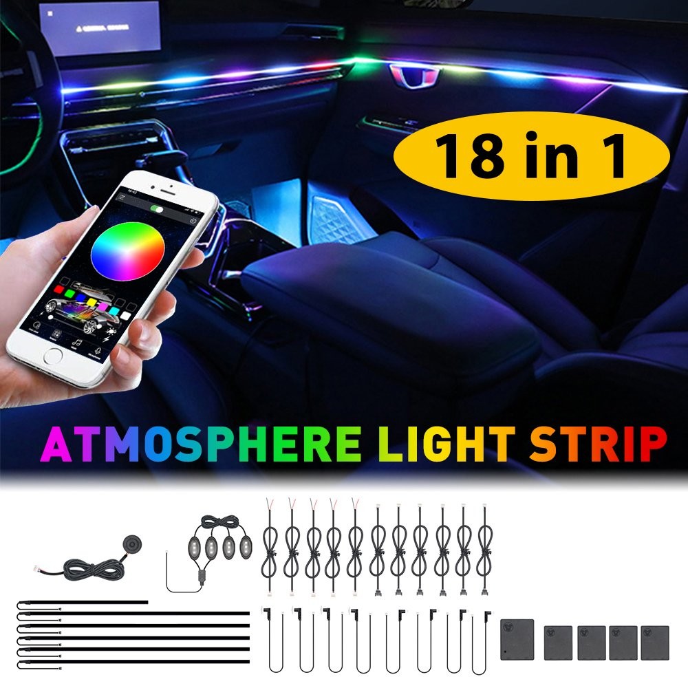 18 in1Car LED Ambient Light Strip APP Remote Atmosphere Interior LED Acrylic RGB