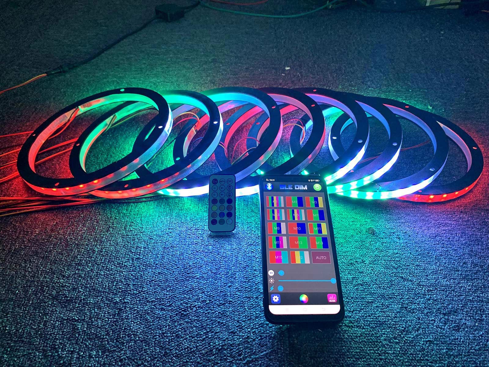 2/4/6/8pcs 8“ Color Chasing 1/2″ Spacer Ring LED Car Speaker Lights APP+Remote