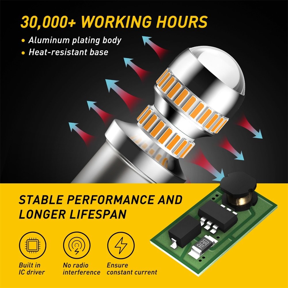 2PCS AUXITO 1156 BA15S LED 9V-16V Indicator Turn Signal Light Bulb Amber Yellow