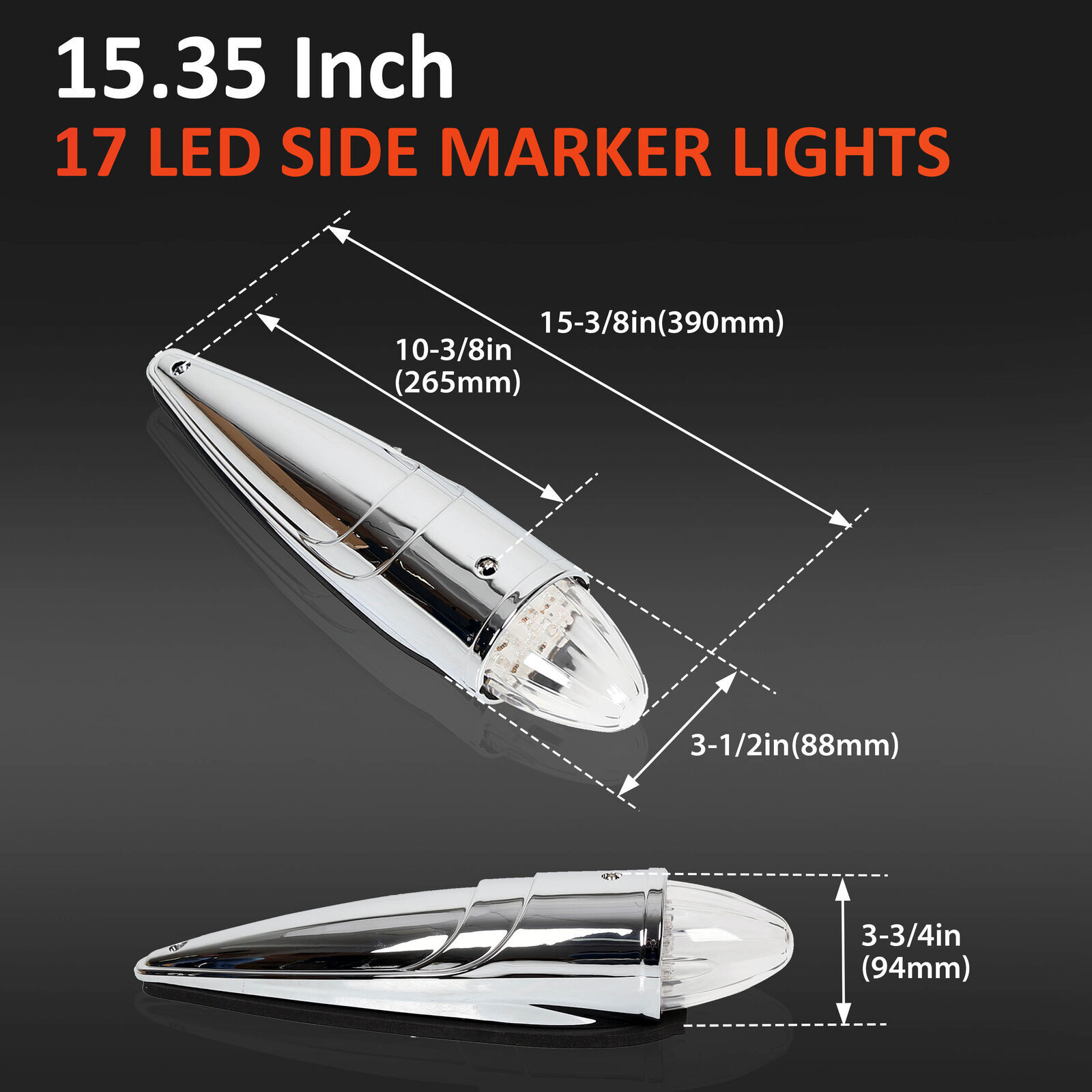 5x Clear/Amber 17 LED Torpedo Cab Marker Roof Light For Peterbilt Kenworth Mack