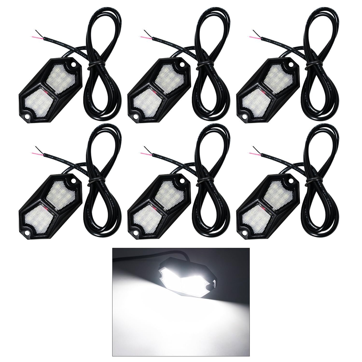 Led Rock Lights White 6 Pods 18LEDs 210 Degree Wide Angle IP68 Waterproof Alu…