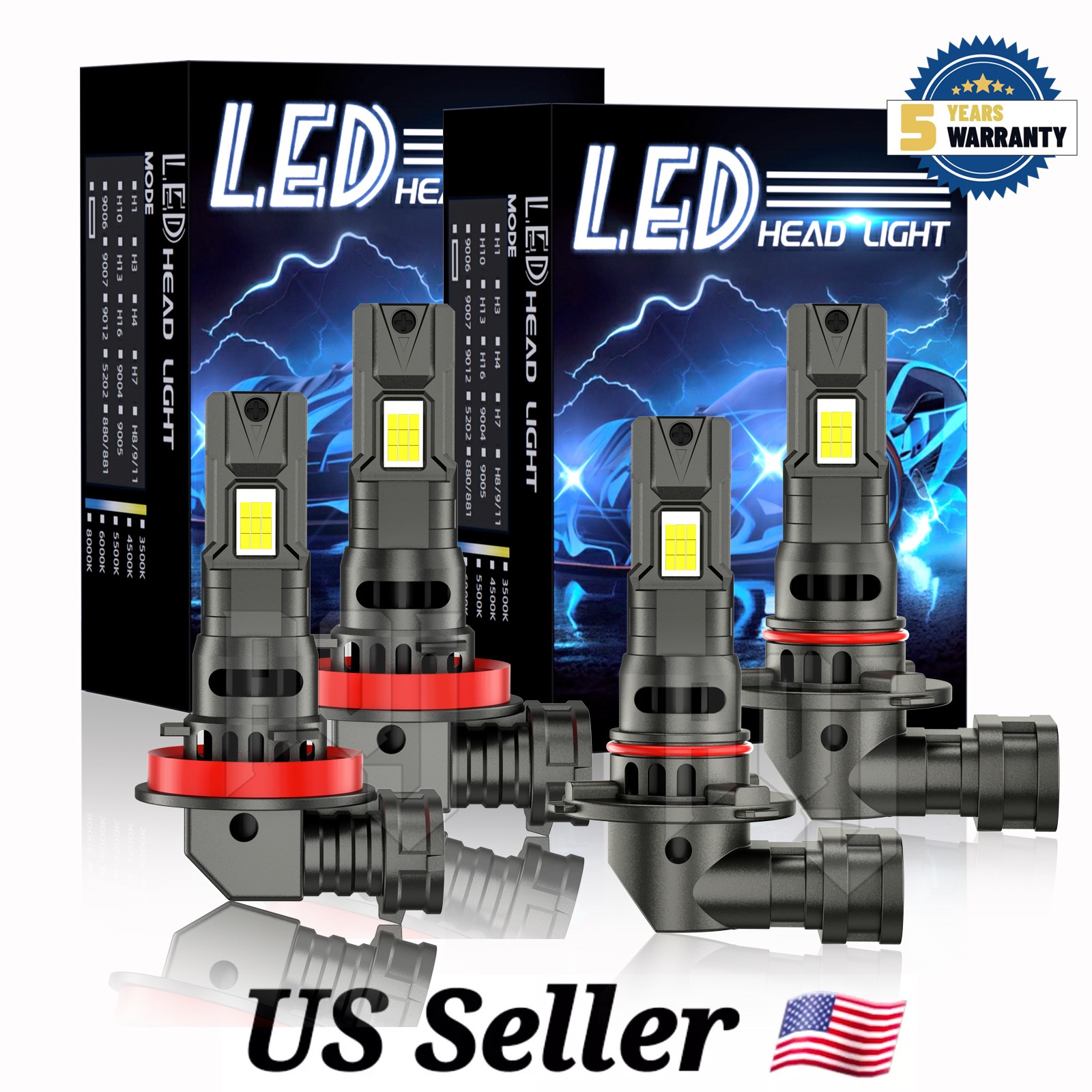9005+H11 LED Headlight Super Bright Bulbs Kit 10000k White High/Low Beam 4x