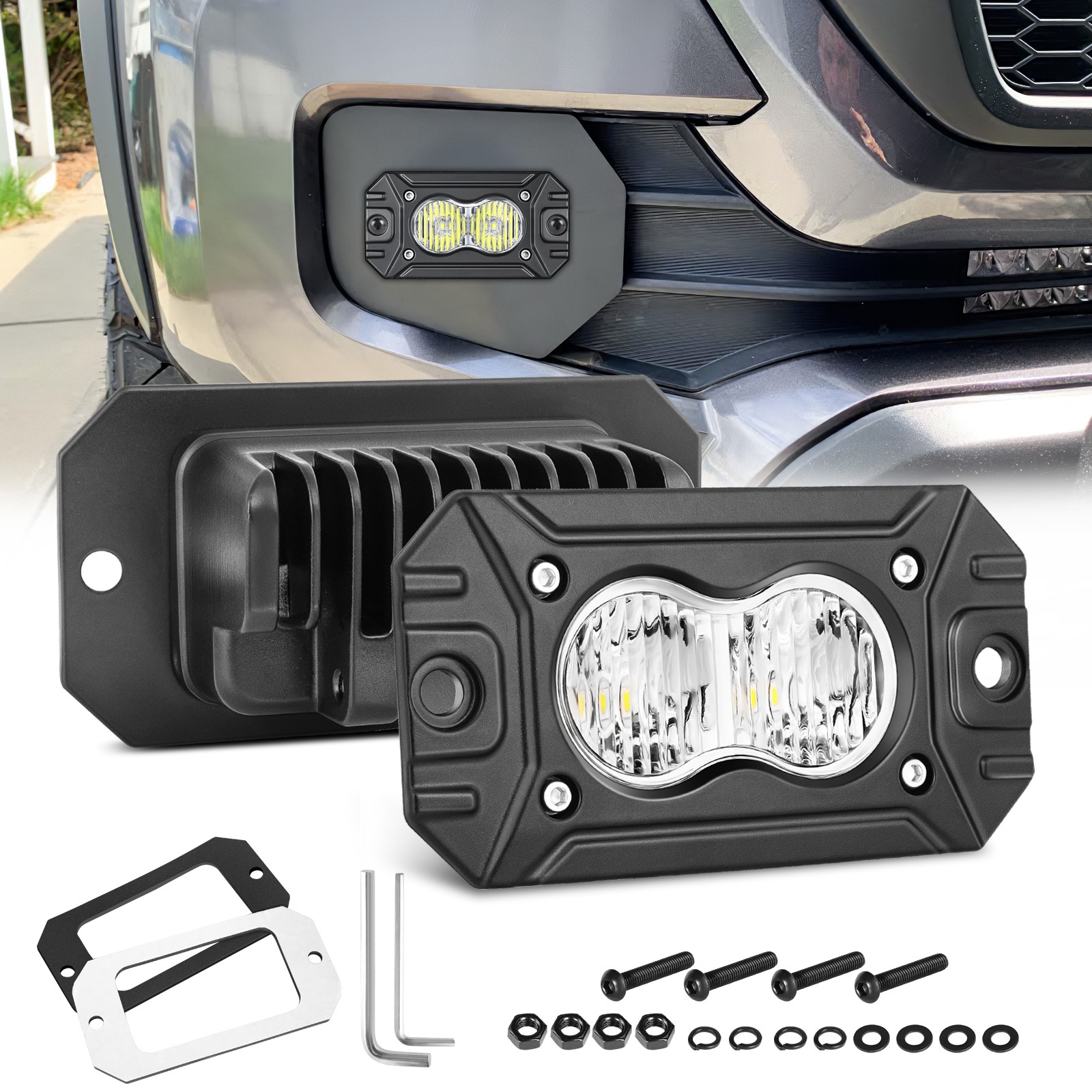 2X 4″ Flush Mount LED Lights Pods Backup Reverse Rear Bumper Off Road 4WD ATV US