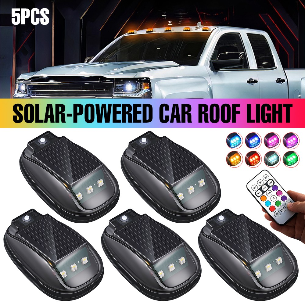 5PCS Solar Powered Cab Light LED Wireless Solar Car Roof Neon RGB Strobe Light