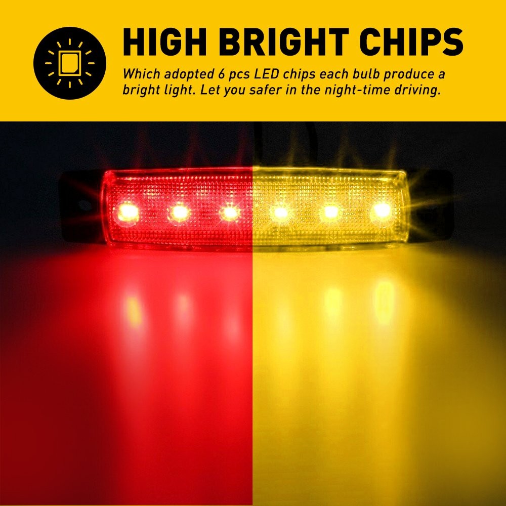10x 3.8″ Smoked Amber/Red Side Marker Clearance Lights US 6LED for Truck Trailer