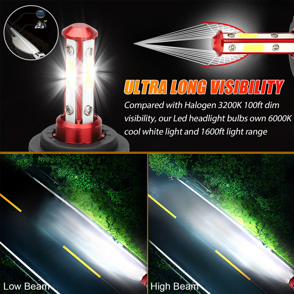 4-Side H4 H11 H13 H7 9005 9006 9004 9007 5202 LED Headlight Bulbs Hi/Lo Beam Kit