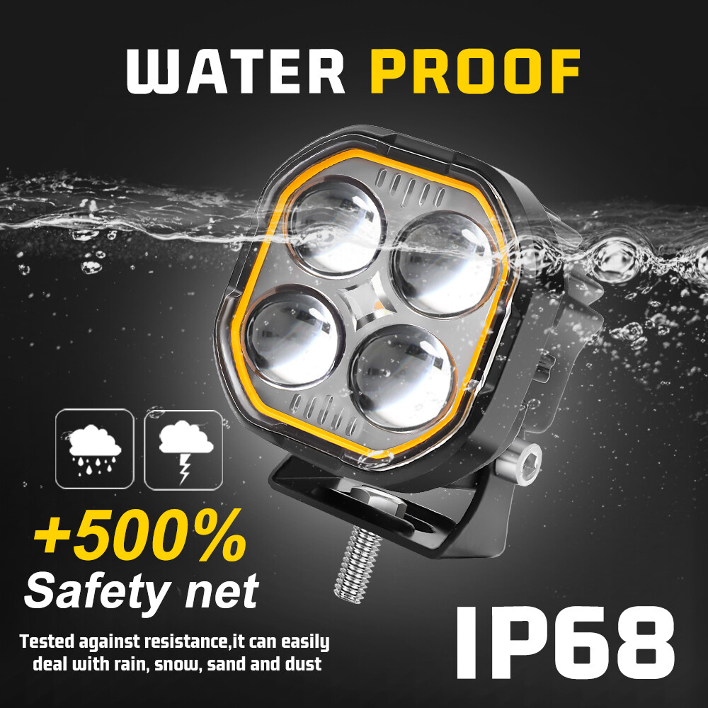Pair Yellow White Motorcycle LED Spot Light Auxiliary Headlight Fog Driving Lamp