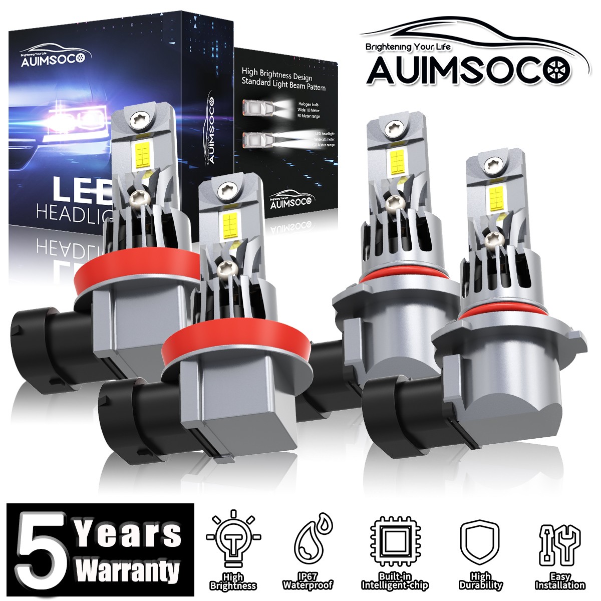 For GMC Yukon 2015-2021 LED Headlight Kit Bulbs High Low Beam Fog Light 72000LM