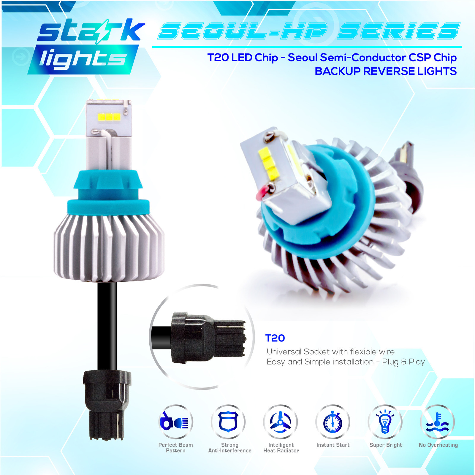 True 2400LM Korean CSP High Power Reverse Back Up Light Bulb Kit 6K White – T20