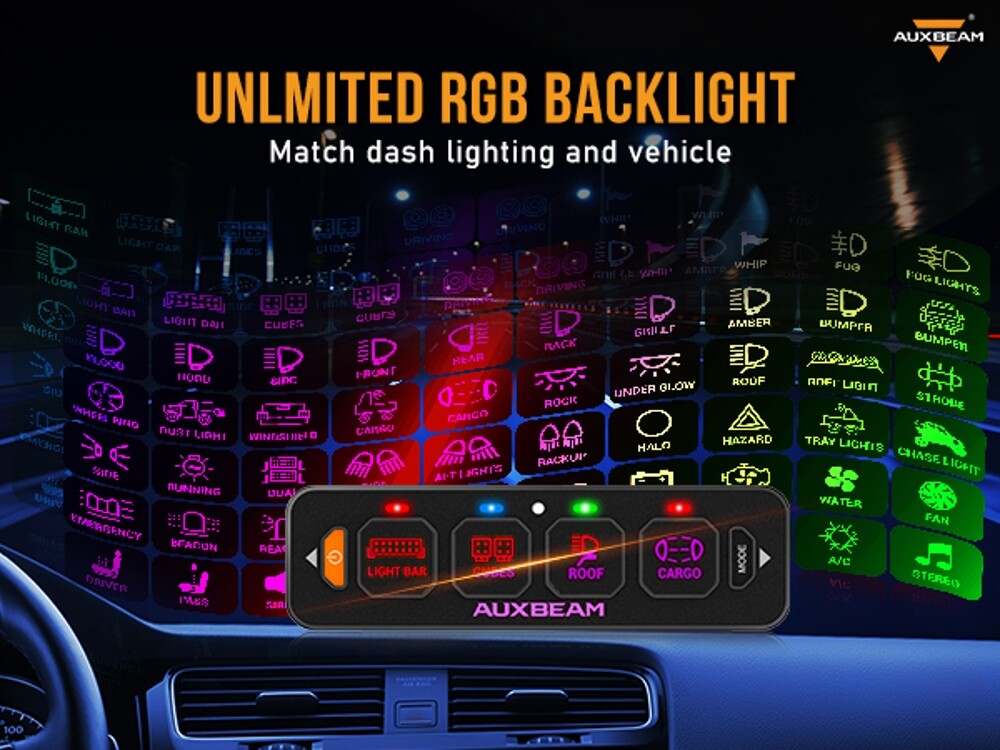 AUXBEAM 8 Gang Switch Panel On-Off LED Light Circuit Control (Blue Back light)