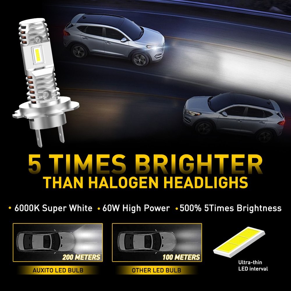 AUXITO 4x Super Bright H7 LED Headlight Kit High Low Beam Bulb 6500K Clear White