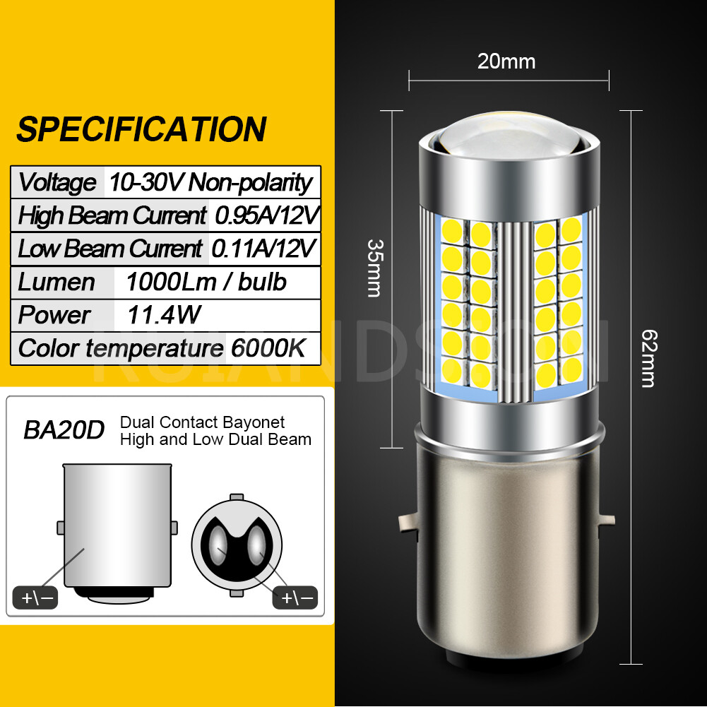 1PC BA20D 3030 66 LED Motorbike Scooter Headlight Lamp Bulb Hi/Lo Beam Globe 12V