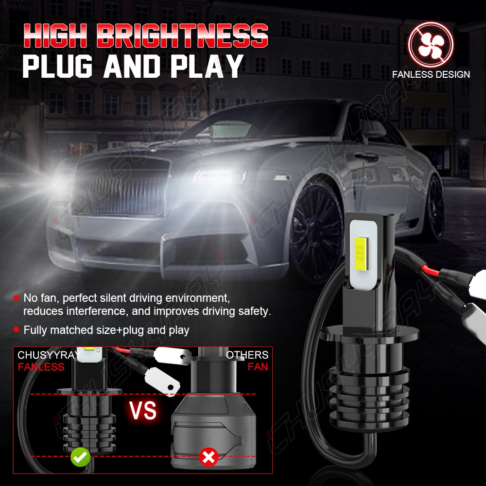2Pcs H3 LED Fog Light Bulb Conversion Kit Super Bright White DRL Lamp 6000K 200W