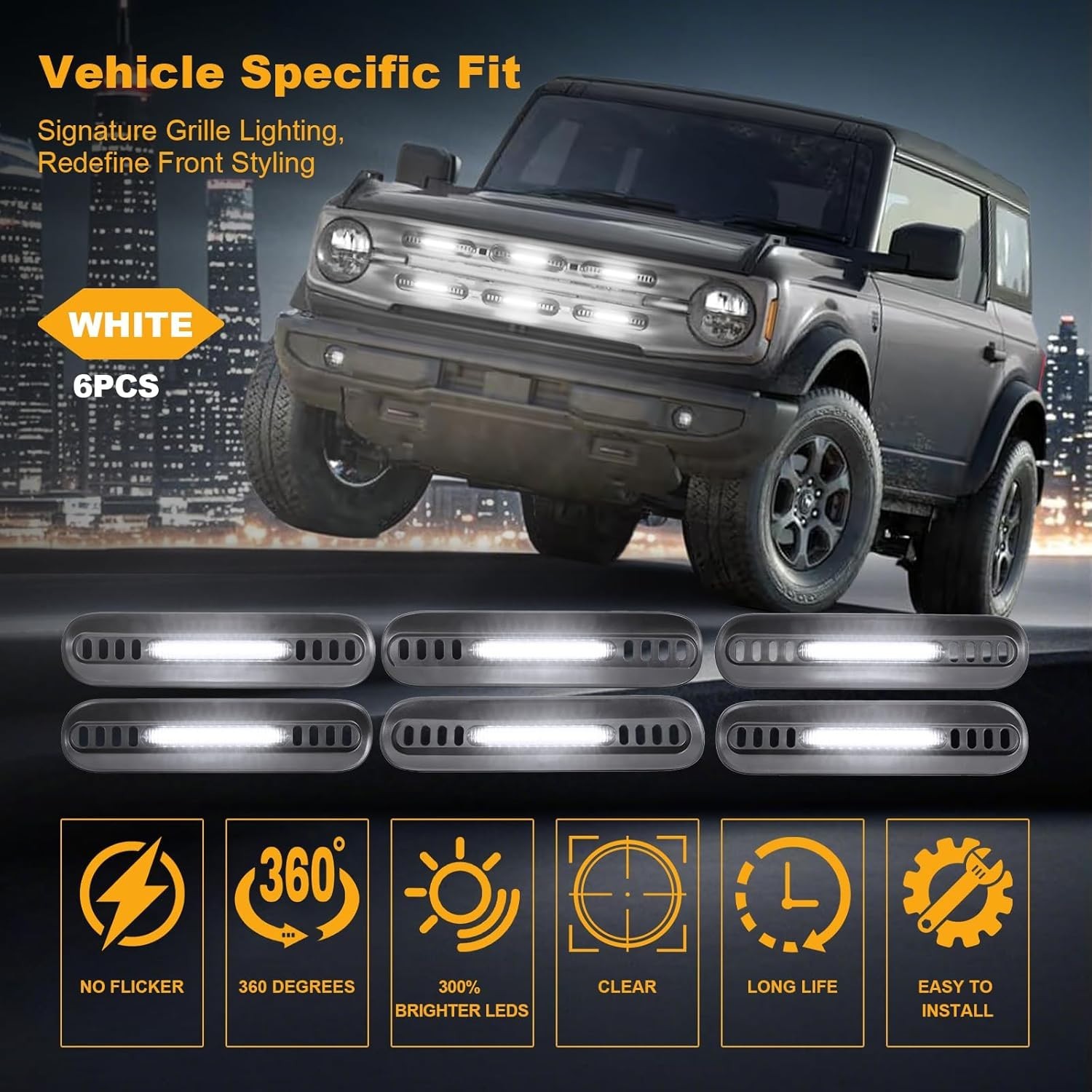 LED Grille Lights for Ford Bronco 2021-2024 Front Grill Inserts Light Snap-on