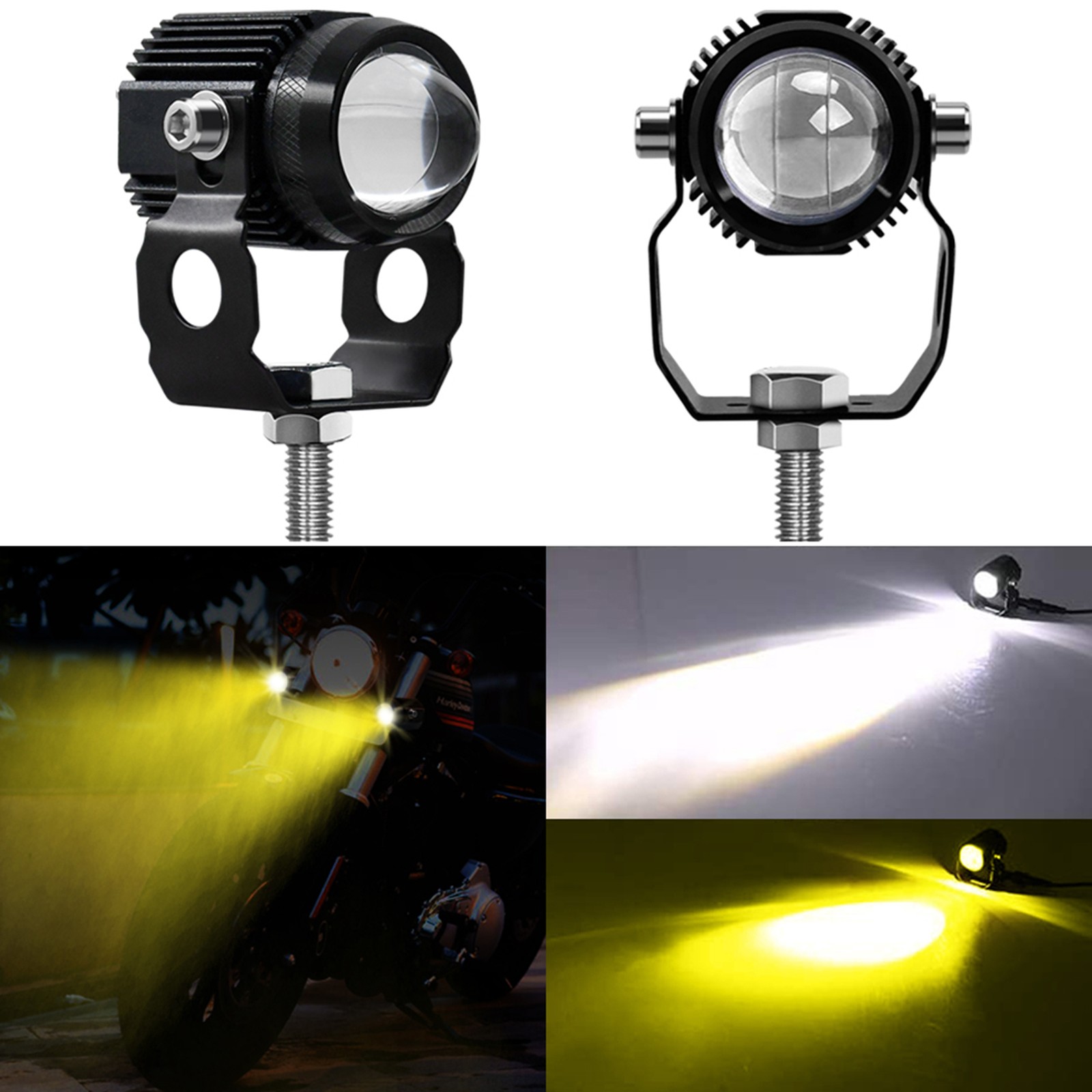 2Pcs Motorcycle LED Driving Light Aluminum Housing Efficient Heat Dissipation