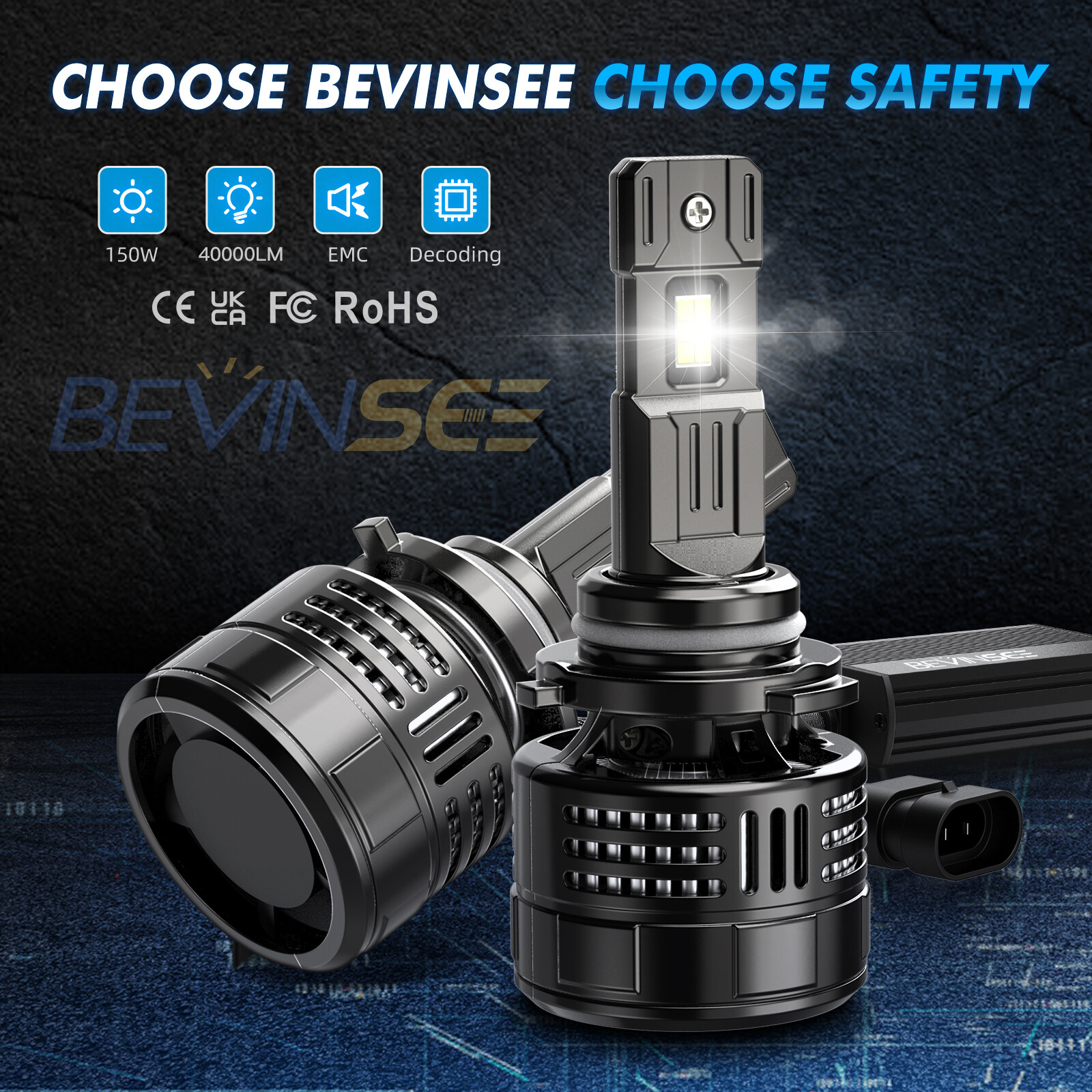 Bevinsee V55 9005 HB3 LED Headlight Bulbs Canbus Error Free 140W White 28000lm