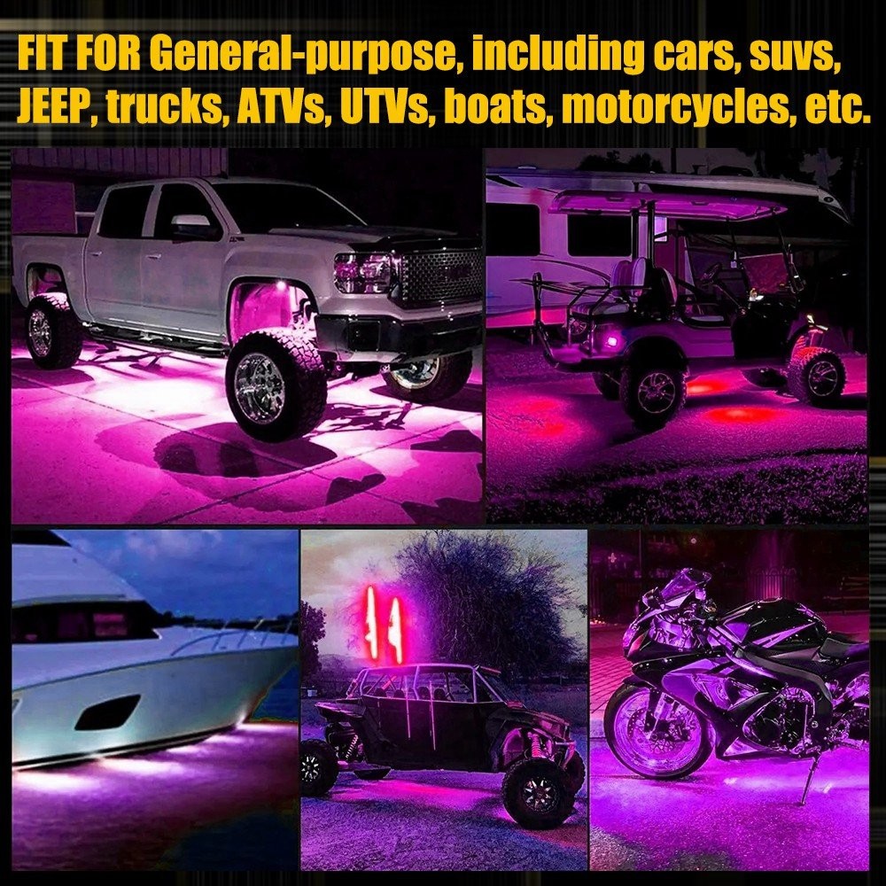 4x IP68 Waterproof Purple LED Rock Lights Underglow Neon Light Decor ATV UTV Car