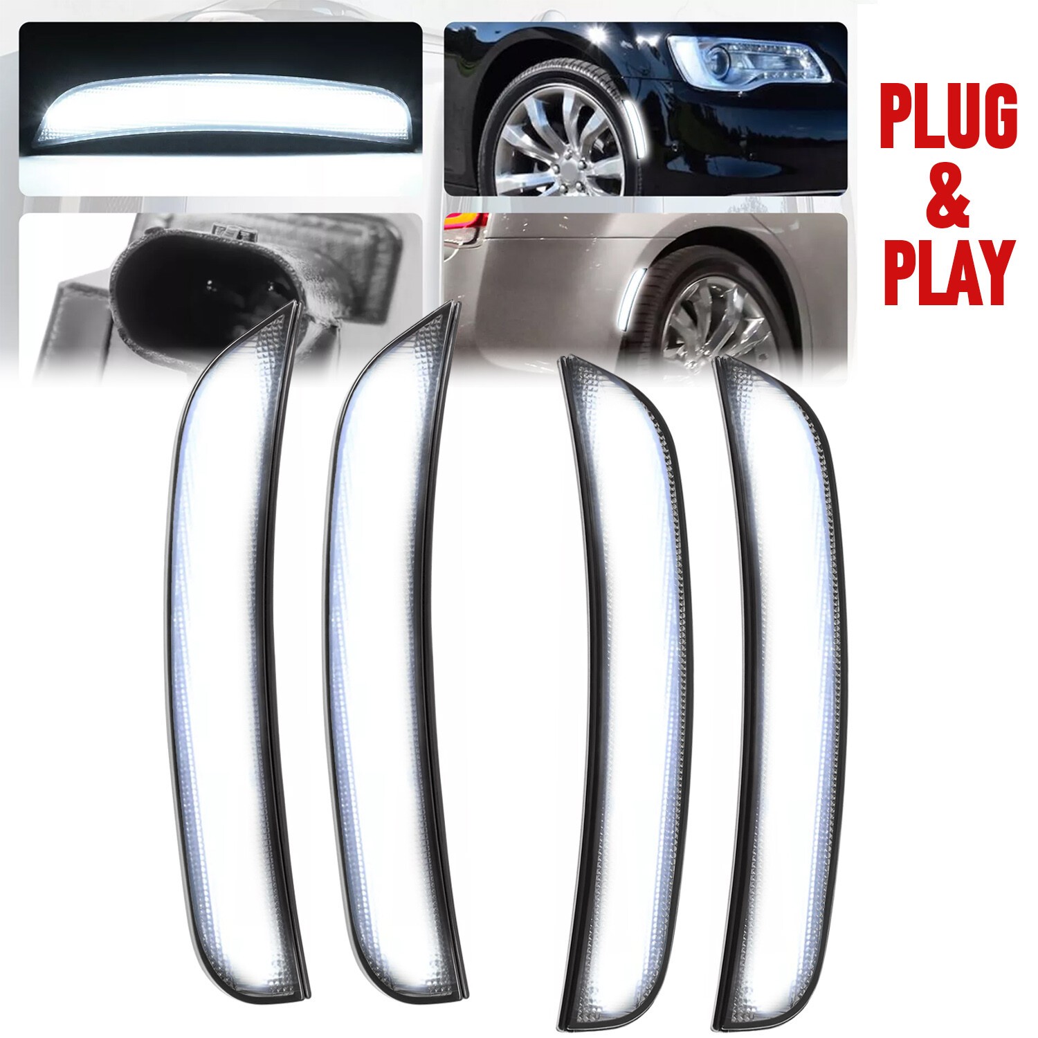 4PC For Chrysler 300 2015-2023 Front Rear LED Bumper Side Marker Light Smoked