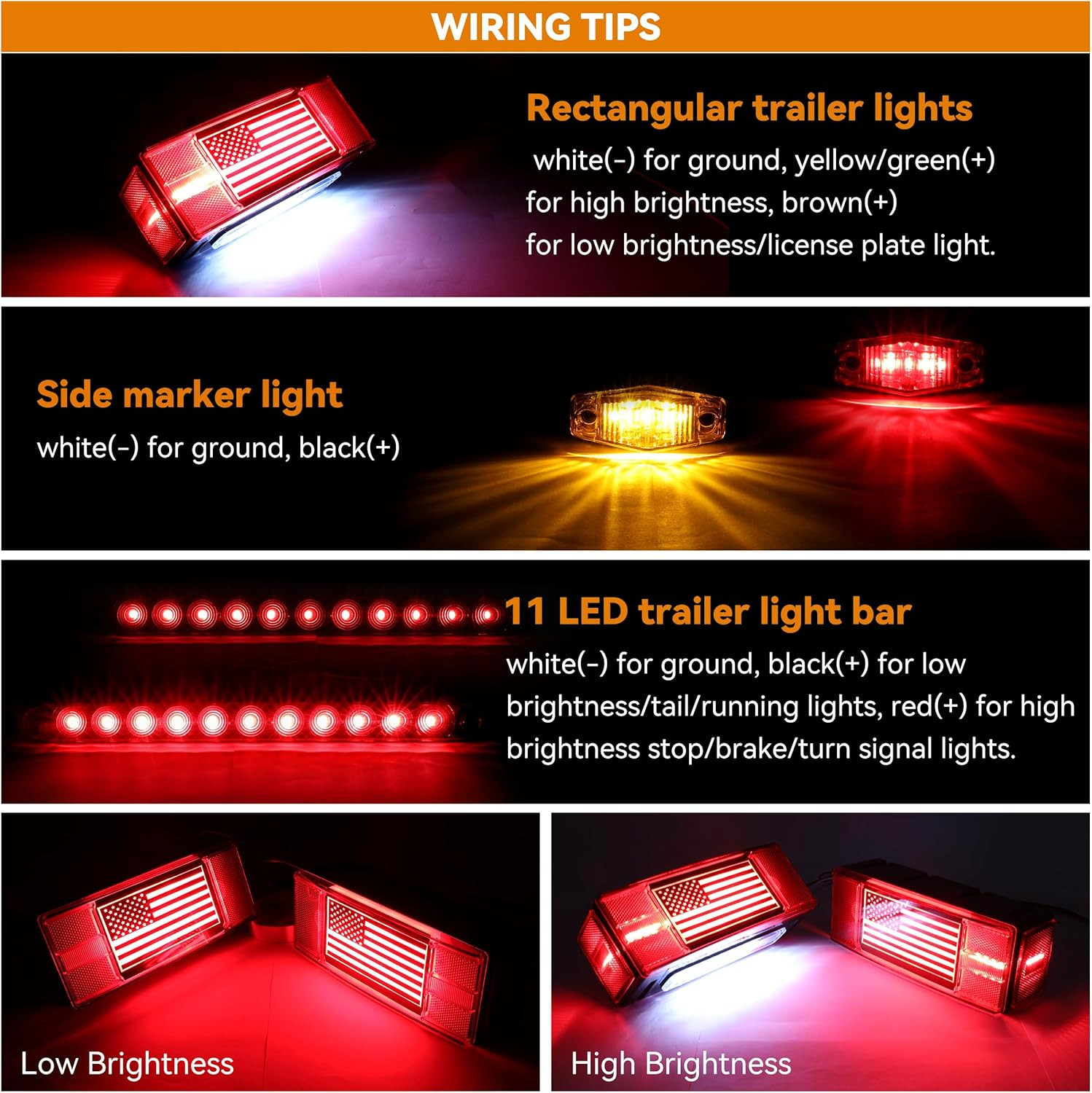 LED Trailer Lights Kit Waterproof IP68 Utility Boat Trailer Light Set Wiring Kit