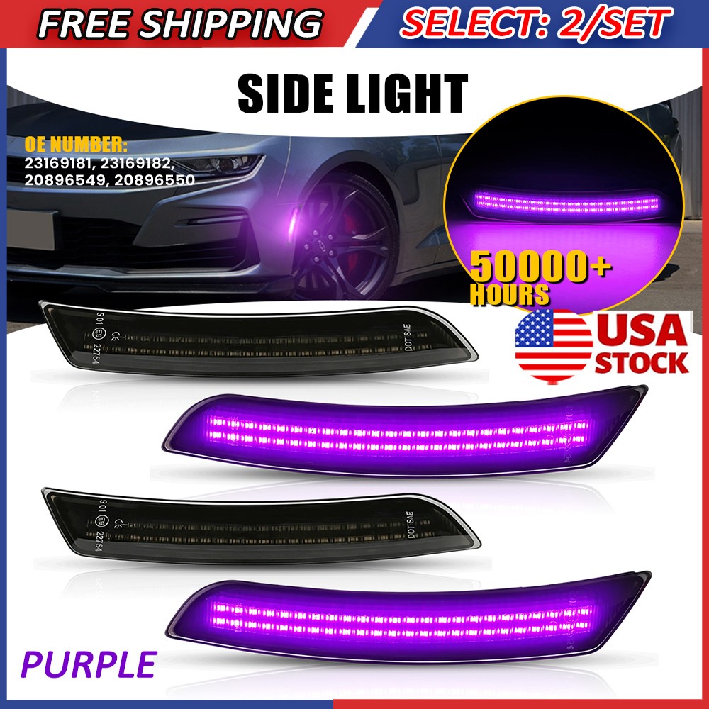 8x Right Left Dynamic Purple LED Side Marker Lights For Chevy Camaro 16 17-2023