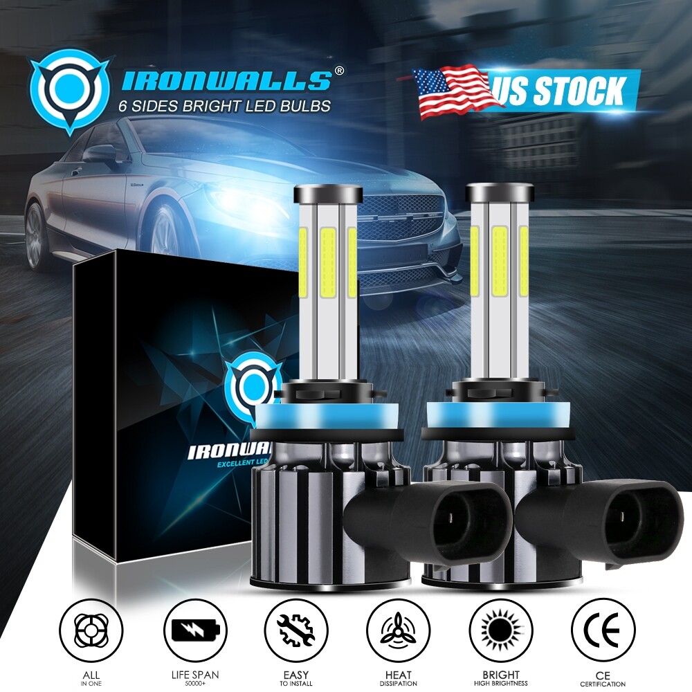 2X H11 LED Headlight H9 H8 Bulbs Kit 6-sides Bright High or Low Beam 6000K 2000W