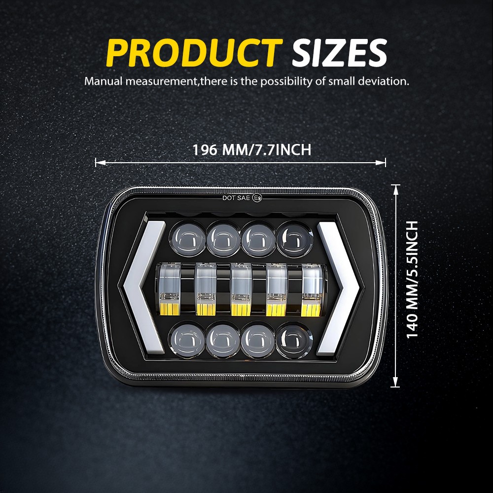Ultra-bright 5X7″7×6″ inch Rectangle LED Hi/Lo Beam Headlight DRL 180W Headlamps