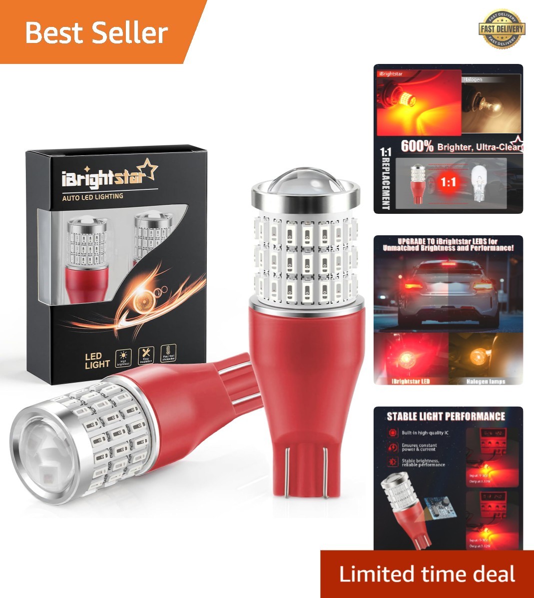 Long Life 921 LED Bulbs Red, 2-Pack for High Mount Stop Lights – 50000 Hours