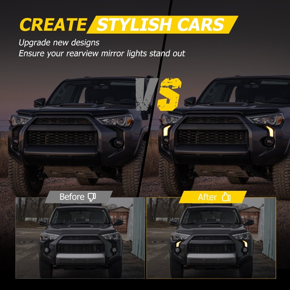 For Toyota 4Runner 13-21 LED Front Fog Light DRL Turn Signal Lights Amber/White