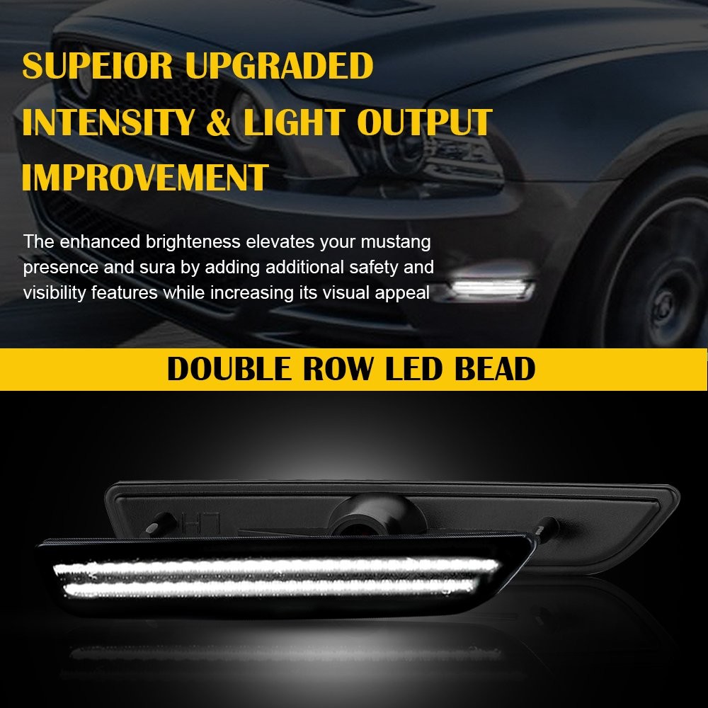 Front Left Right White LED Side Marker Lights For 2010 2011 2012-14 Ford Mustang