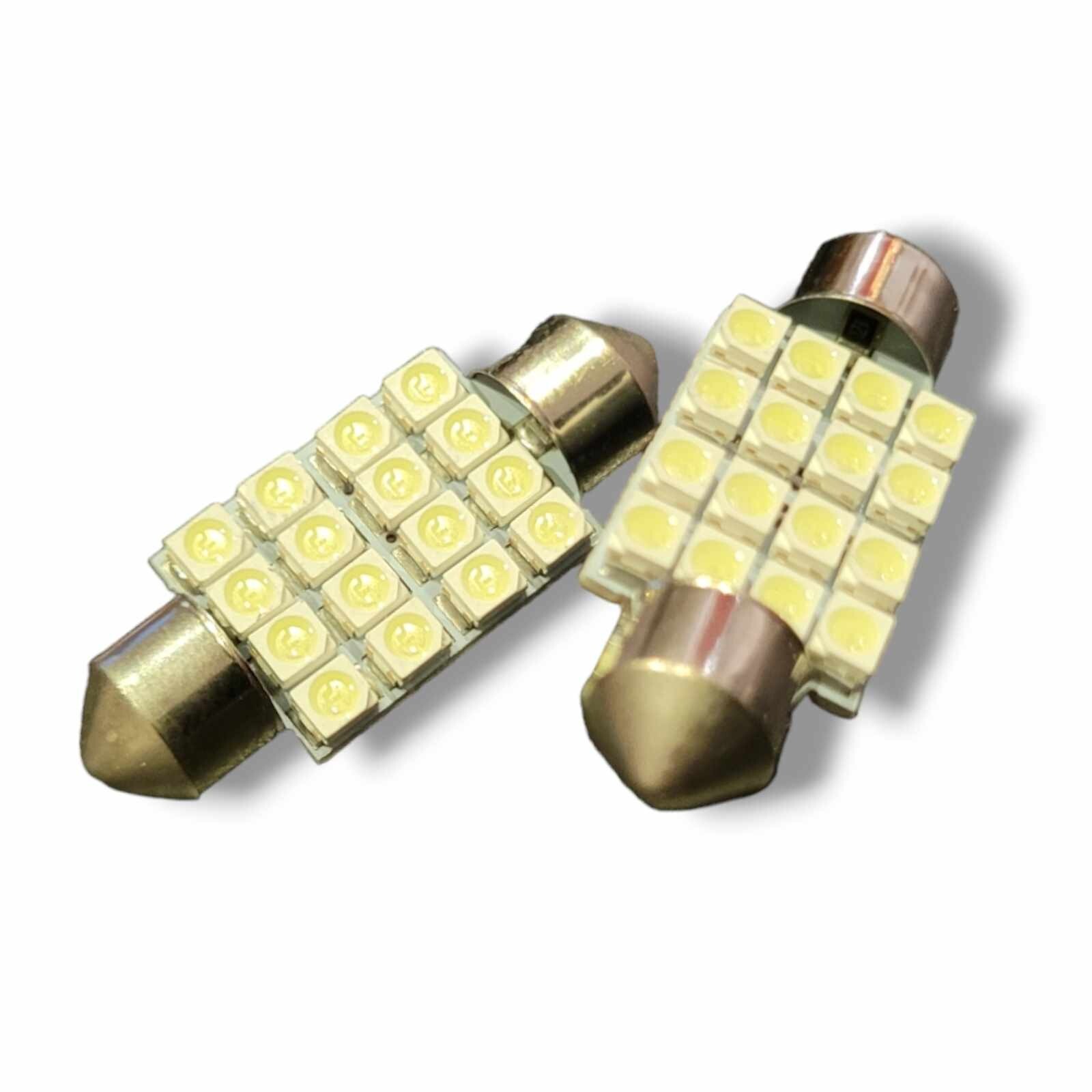 2x 36mm C5W C10W Festoon LED Bulbs White 16 SMD Interior Car Dome Map Light 12V