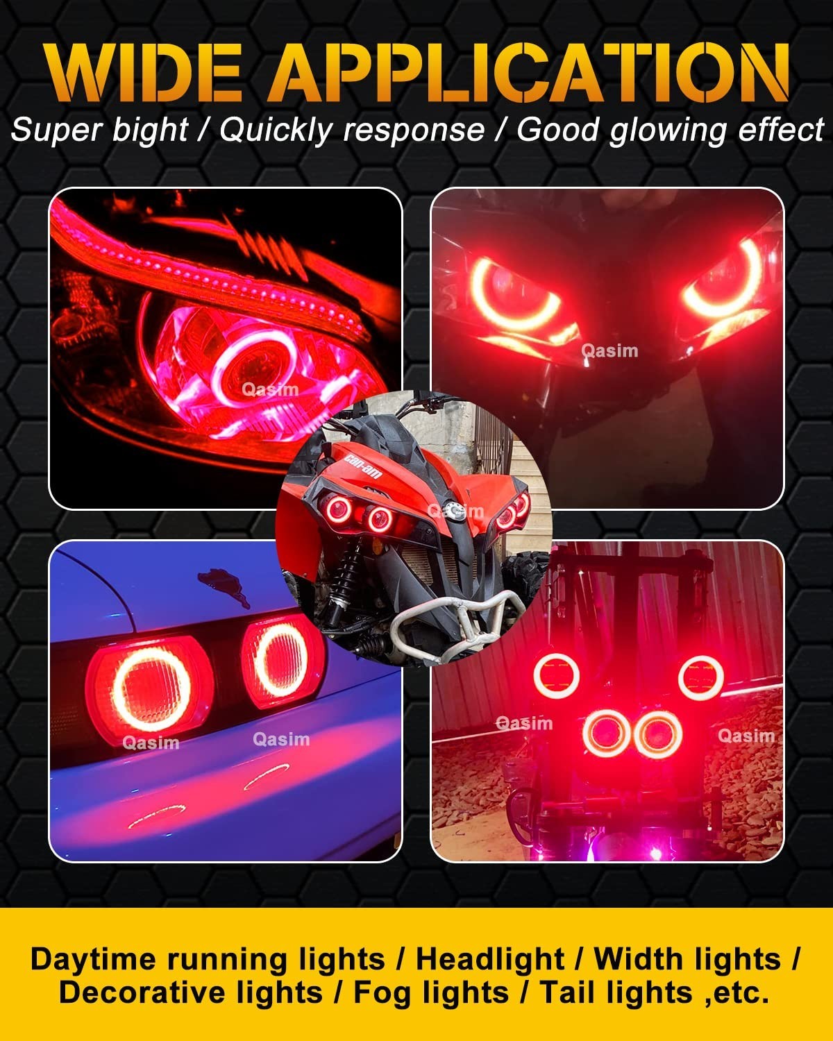110MM Red Angel Eyes 78SMD COB LED Driving Lights DRL Halo Ring 9-30V DC – 1 Pai