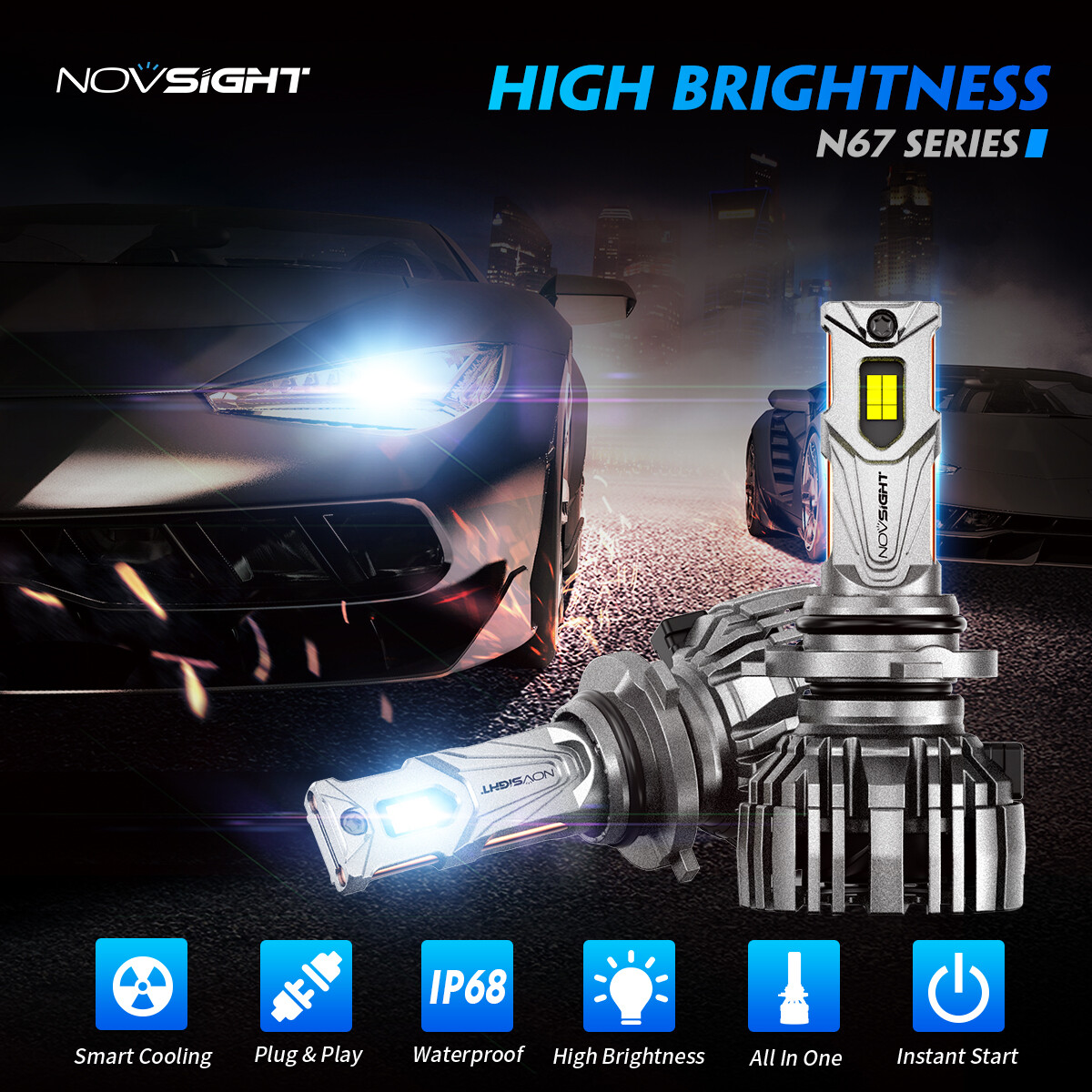9005+9006 LED Headlights Kit Combo Bulbs 6500K High Low Beam Super White Bright