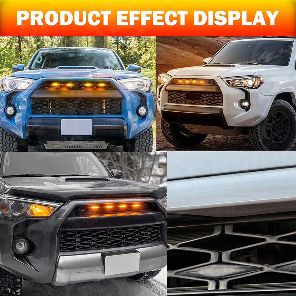Set 4PCS Smoked Front Grille Led Amber Lights Light For Toyota 4Runner 2014-2019