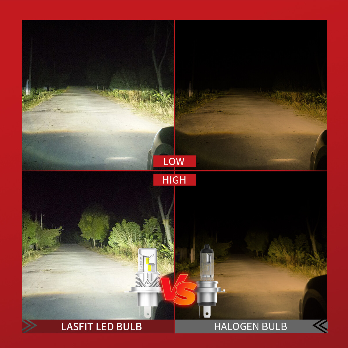 LASFIT H4/9003 LED Headlight Bulbs Conversion Kit High Low Dual Beam 6000K White